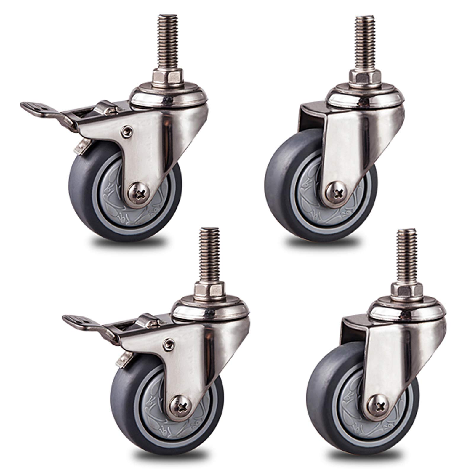 Roulettes pivotantes M10 avec frein lot de 4 roues TPR silencieuses
