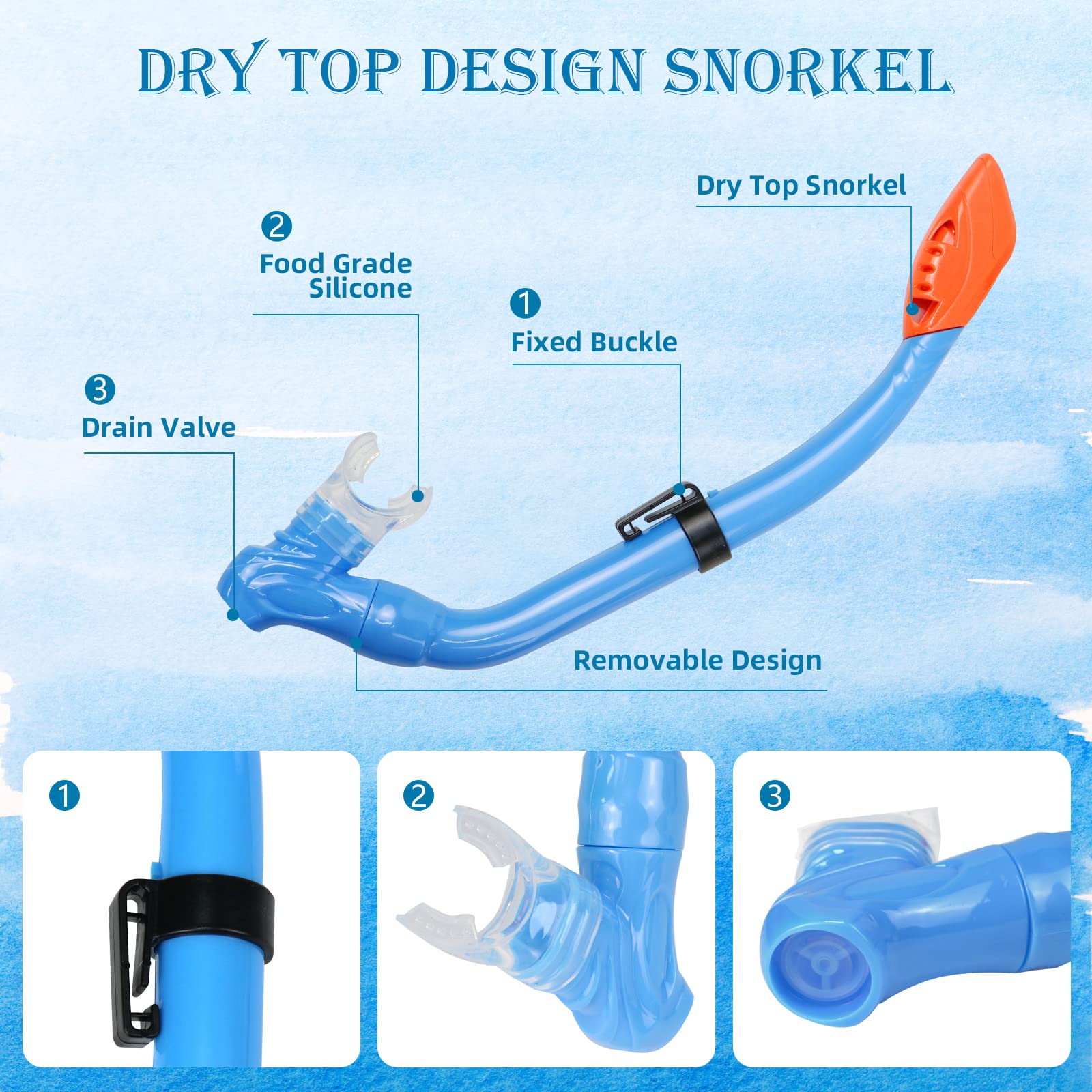 Set da snorkeling per bambini, pinne regolabili + maschera panoramica + tubo da snorkeling asciutto + borse da viaggio - adatto per bambini e ragazzi, età 5-14 anni
