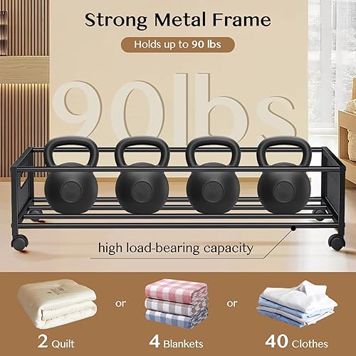 Miniatura 5 de Almacenamiento debajo de la cama con ruedas, paquete de 2 contenedores de almacenamiento debajo de la cama con tapas transparentes, cubos