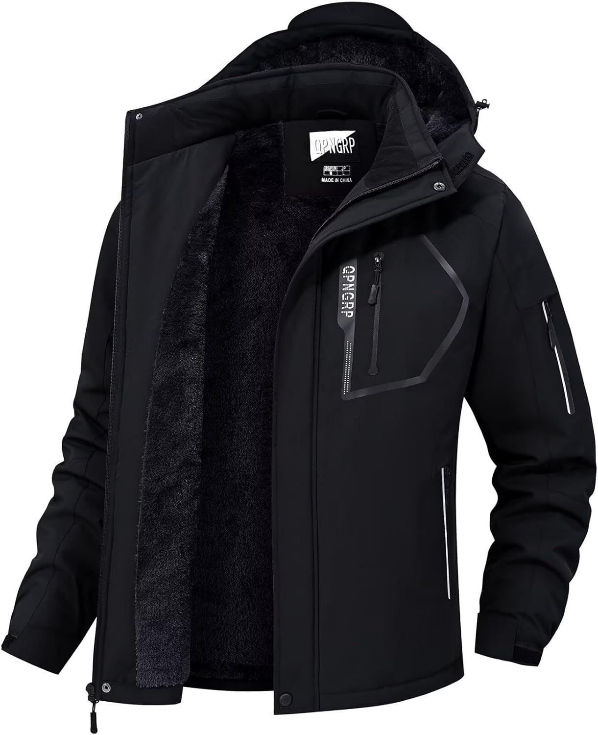 QPNGRP Men's Ski Jacket Waterproof Insulated Winter Coat 5 Zipper Pockets