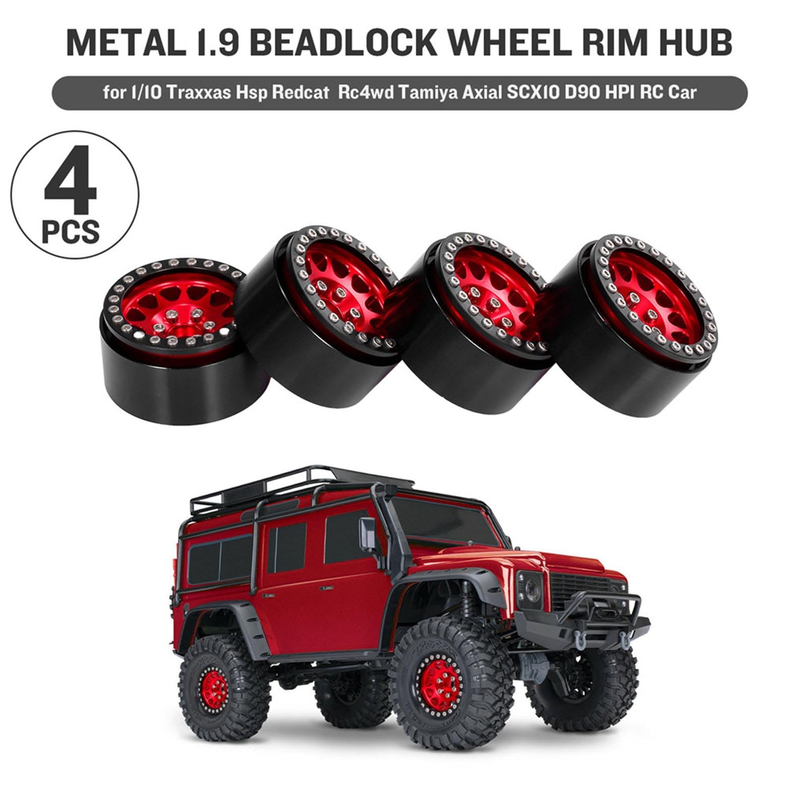 Jantes de roue de jouet de 1, 9 pouces, moyeux de jantes de remplacement de voiture tout-terrain télécommandées, 4 pièces pour voiture jouet 1: 10, modèle de véhicule SCX10, pièces de véhicule, roues