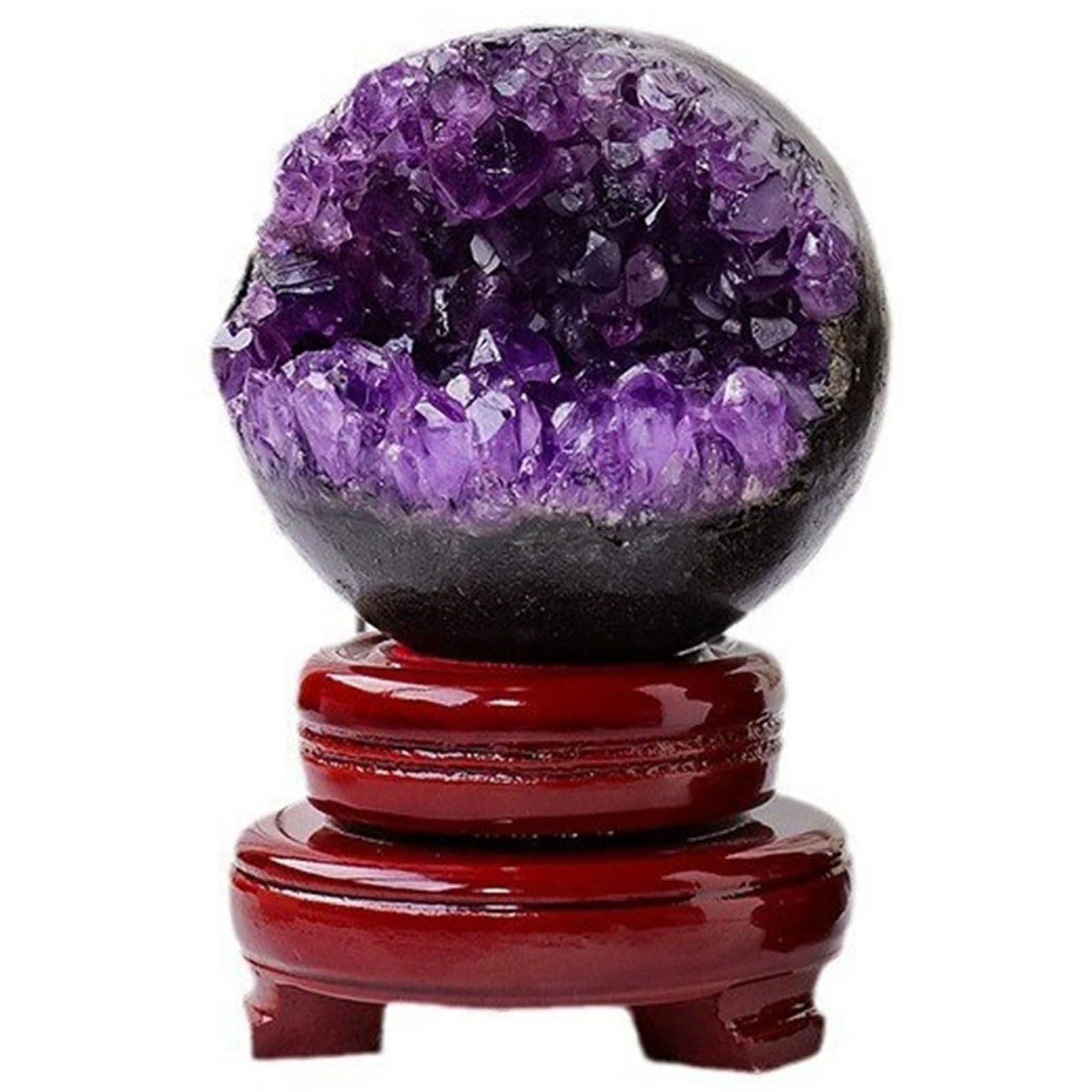 DFrywdgSEY crystal ball, Natural Amethyst Druzy Geode Gemstone Sphere Sculpture Home Decoration Fengshui Balls with Wood Stand(80~85mm)