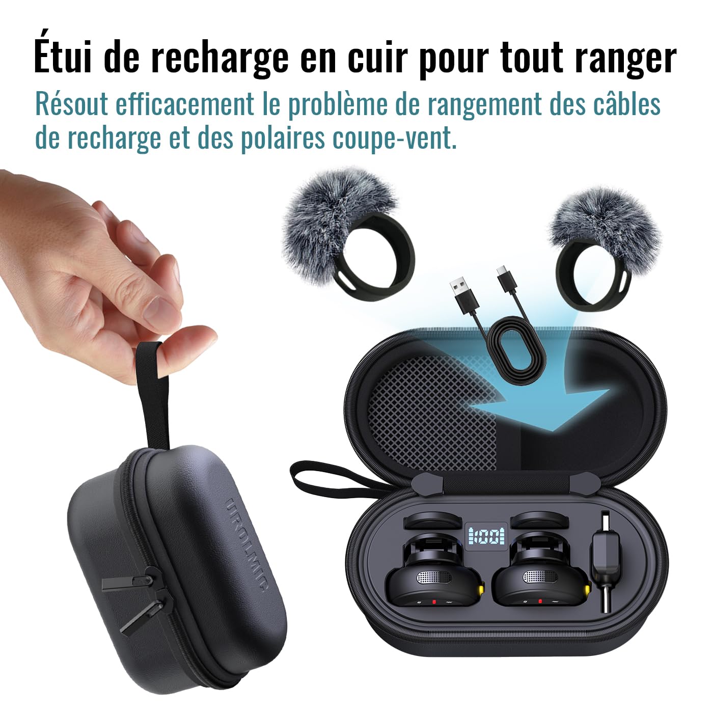 Micro Cravate Sans Fil 2-en-1 Compatible iPhone Android, Autonomie 40h, Portée 55m, Réduction du Bruit, Fixation Magnétique, pour Enregistrement Podcast