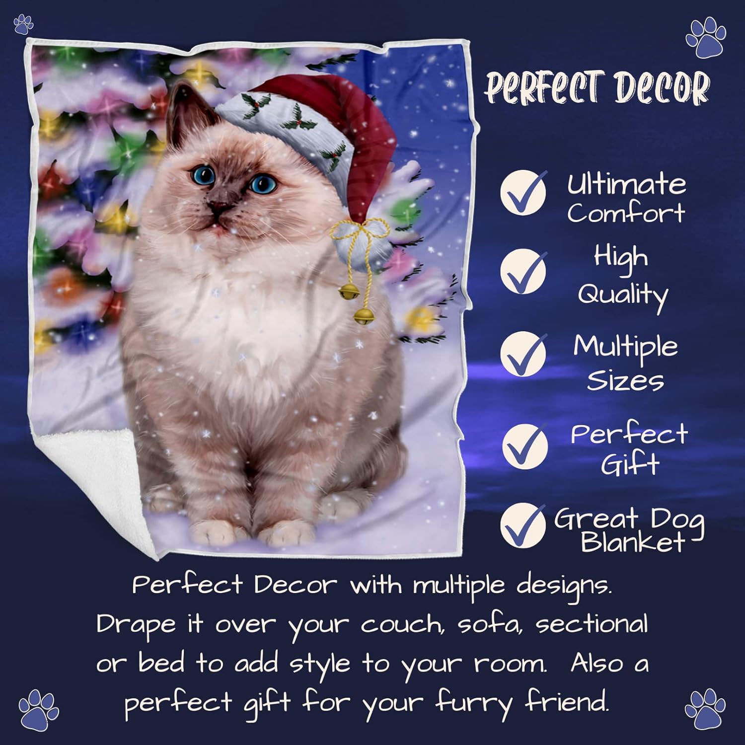 Doggie of the Day Ragdoll Cat Blanket - Christmas Winterland Wonderland - Super Soft & Warm Pet Theme for Sofa or Bed, Warm Fleece, Sherpa or Woven Material, BLNKT89261 (50x60 Woven)