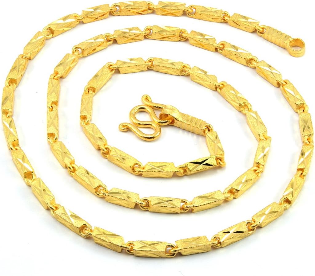 Awesome Men X Bar Link Baht Chain 24.5 inch 24k Gold Plated Thai Necklace Jewelry Thailand