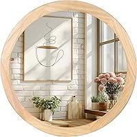 Vista 15 de Espejos redondos de 24 pulgadas, espejo rústico de pared de tocador de madera con marco de madera, espejo circular de madera para baño, dormitorio