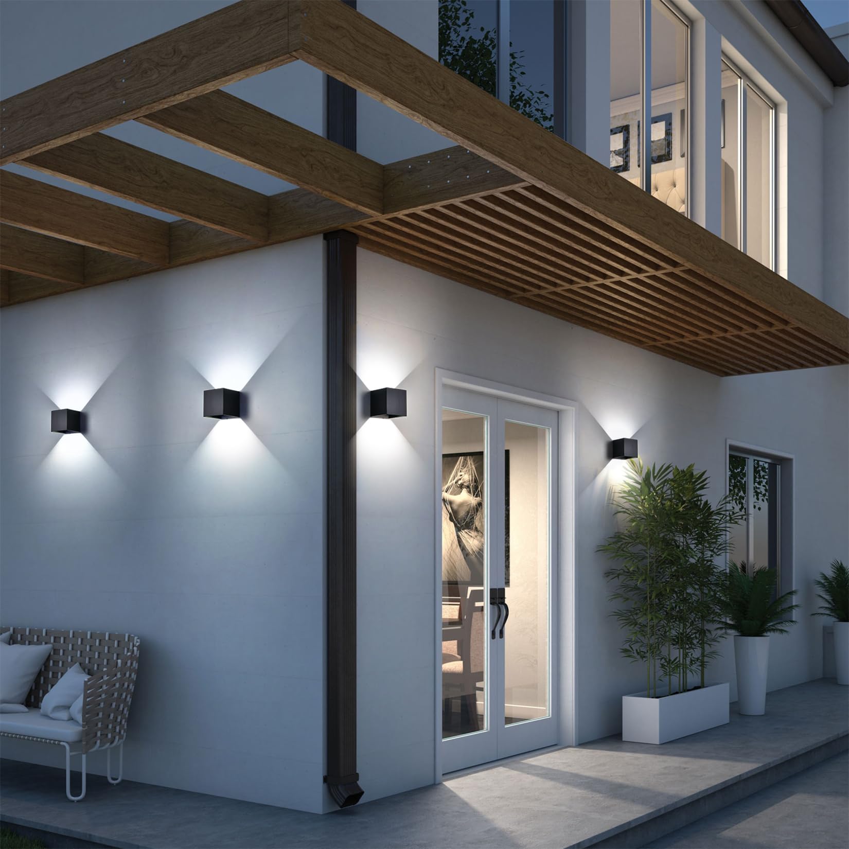 2 Pezzi Applique da parete Esterno LED Lampada da Parete Interno LED Nero 12W Bianco Naturale 4000K IP65 Impermeabile Quadrata Alluminio Lampada Muro su e Giù Regolabile Design Facile Da Installare
