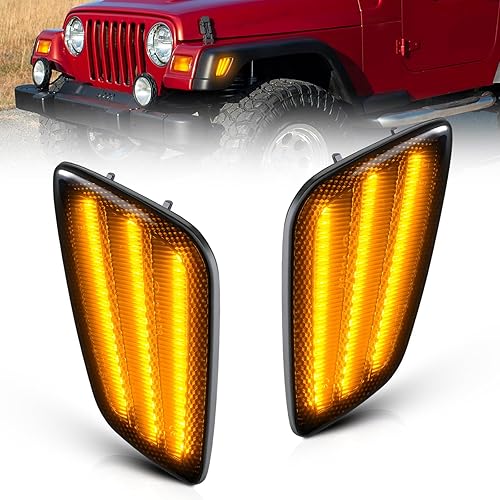 Luces LED para guardabarros laterales compatibles con Jeep Wrangler TJ 1997-2006, luz intermitente ámbar ahumada, paquete de 2