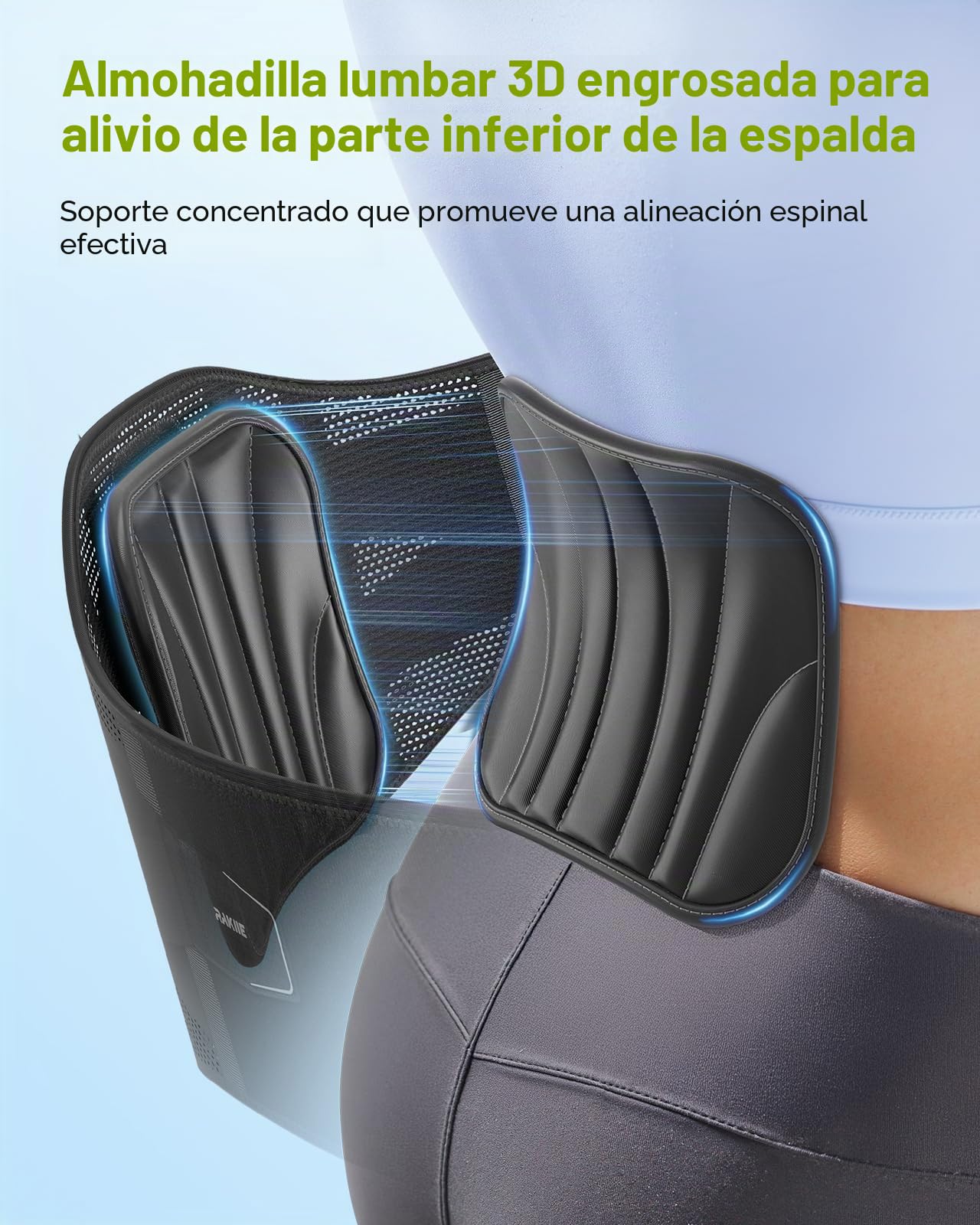 Rakiie Lumbar Para Hombre y Mujer, 7X Soporte Ergonómico para mujer y Hombre, Correas Ajustables y malla Suave y Transpirable (Gris, Large)