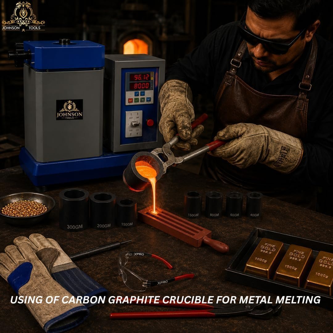 Johnson Tools 60x60mm Carbon Crucible (Pack of 4) for Casting, Melting, Refining Gold, Silver, Copper, Aluminium, Brass 2