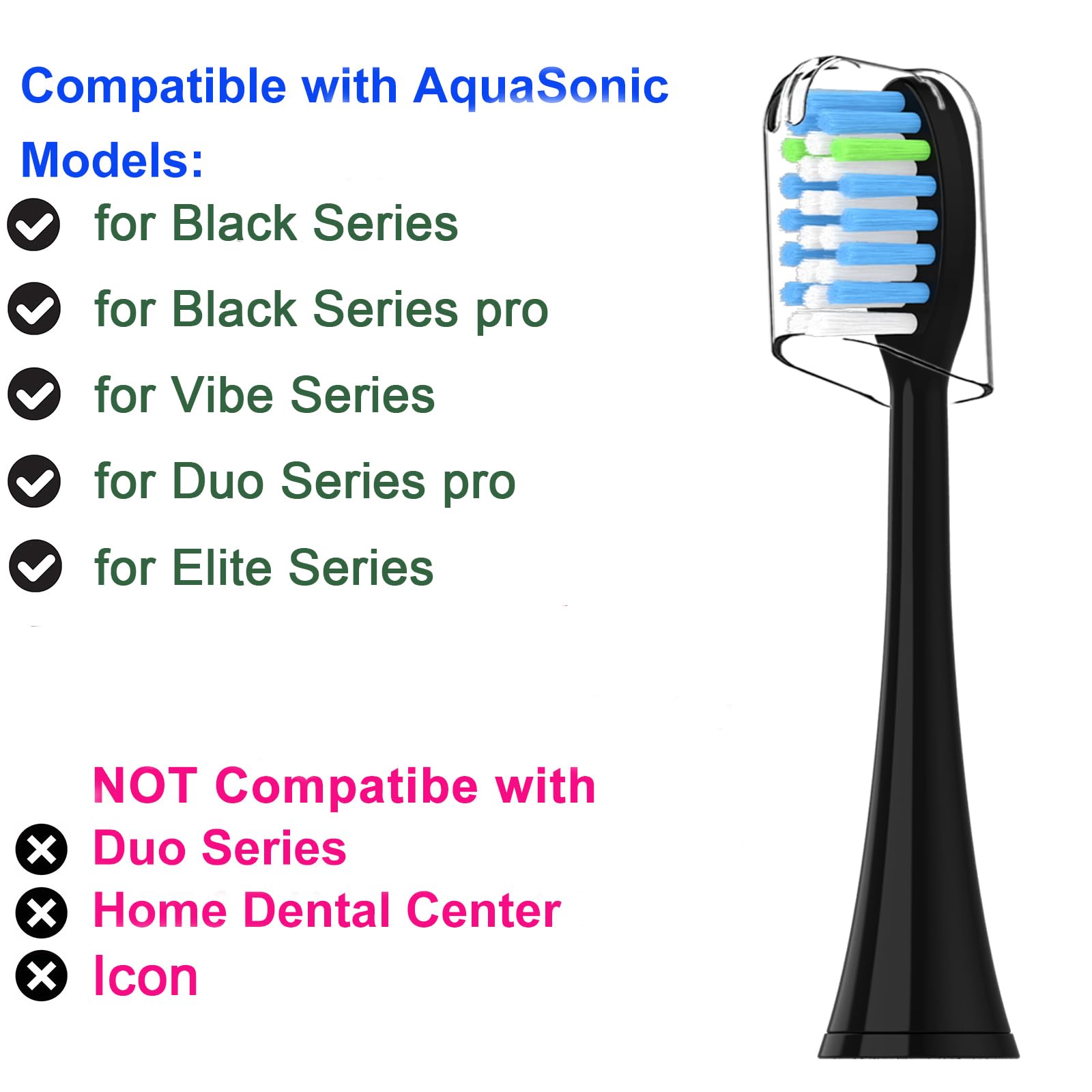 Cabezales de repuesto para cepillo de dientes AquaSonic Black Vibe Duo Series Pro (8 piezas) | Para: Black Series, Black Series Pro, Vibe Series, Duo Series Pro, HDC, Elite Ultra Aqua Sonic Refill