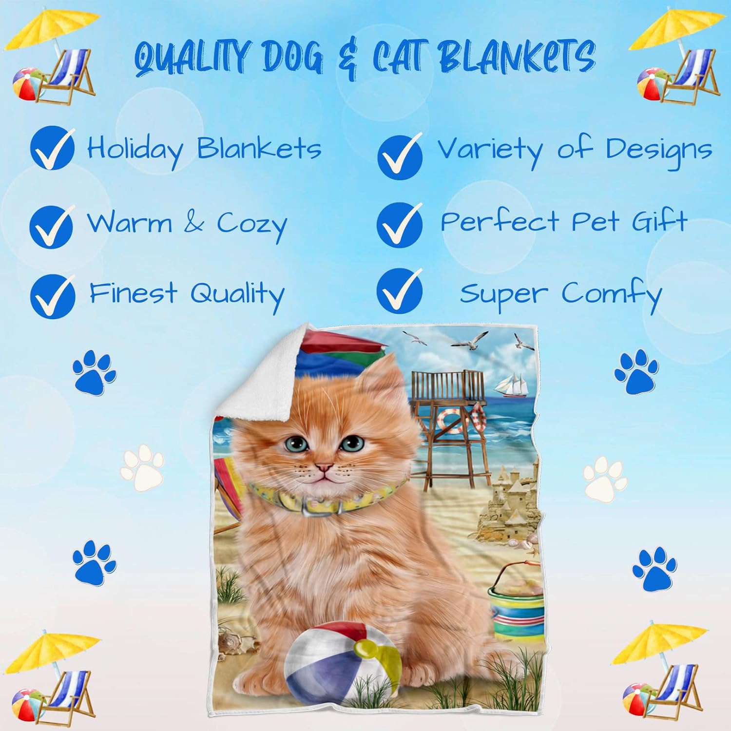 Pet Friendly Beach Siberian Cat Blanket - Lightweight Super Soft Cozy and Durable Bed Blanket - Animal Theme Fuzzy Blanket for Sofa Bed Couch BLNKT56871 (30x40 Fleece)
