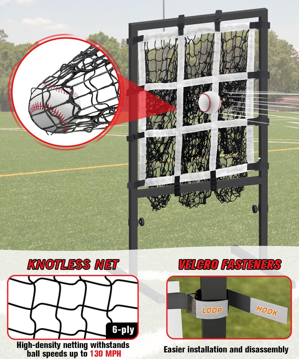 Queension 9 Hole Pitching Net with Strike Zone, Adjustable Height Powernet Baseball Nets with Target Pockets for Batting, Pitching Target Softball Baseball Training Equipment for Hitting