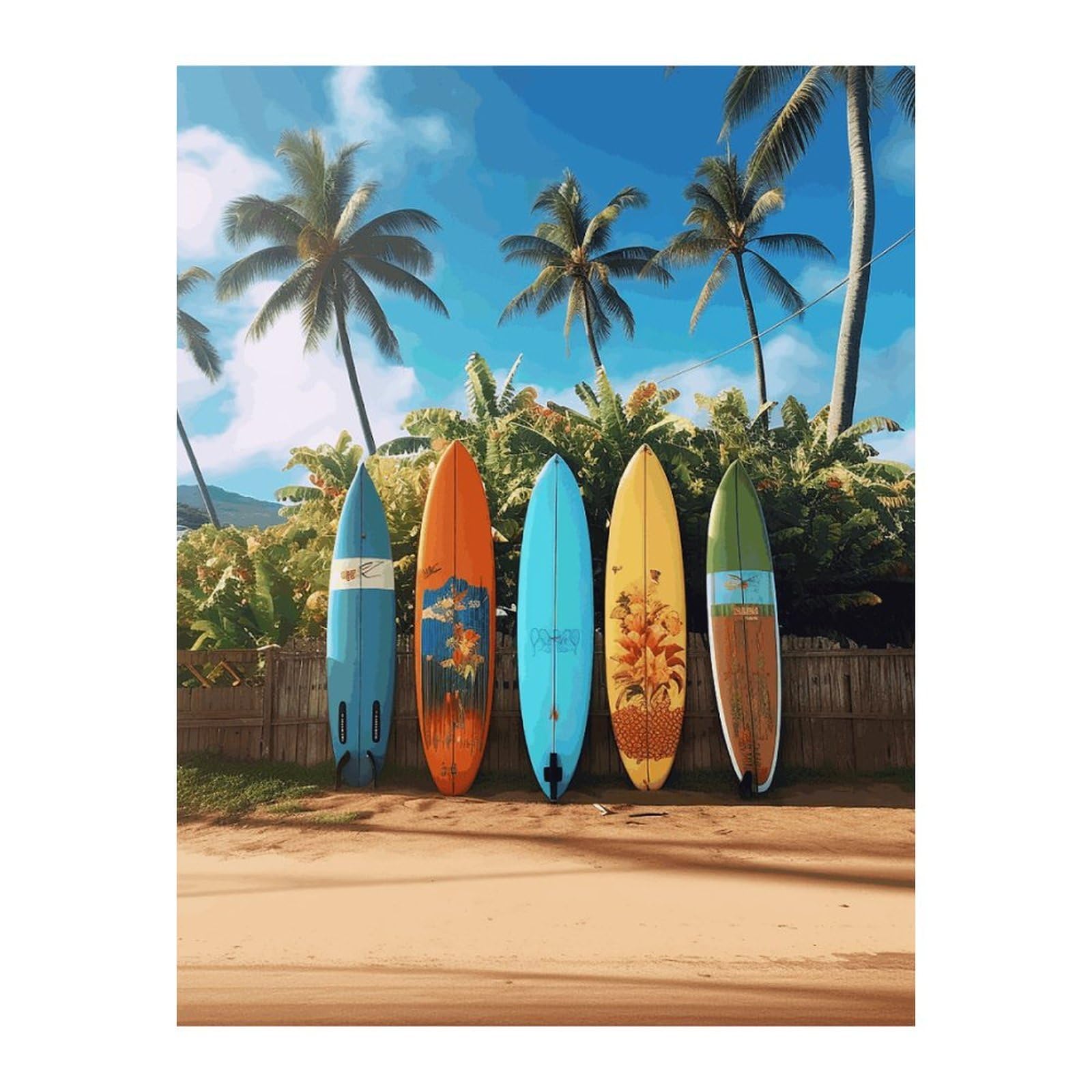 VIDI Surf's Up Surfboard 5D-Diamant-Malerei-Set für Erwachsene, groß, zum Selbermachen, runder Bohrer, Diamantkunst mit Rahmen, Anfängerfreundliches Handwerk, Edelsteinmalerei für Stressabbau