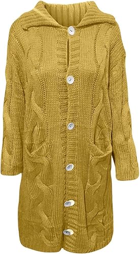 Miniatura 3 de Cárdigan de punto grueso de manga larga para mujer 2023, frente abierto, abrigo, suéter de moda, ropa de abrigo con bolsillos, Db-amarillo