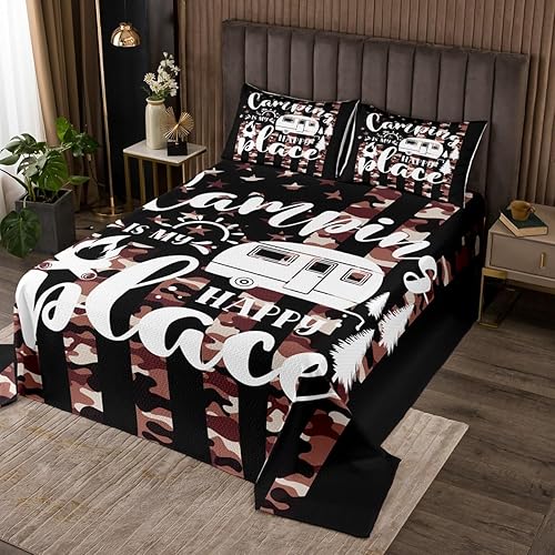 Miniatura 1 de Juego de ropa de cama tamaño Queen con diseño de camper para niñas y adolescentes, juego de edredón de poliéster suave con diseño de bandera