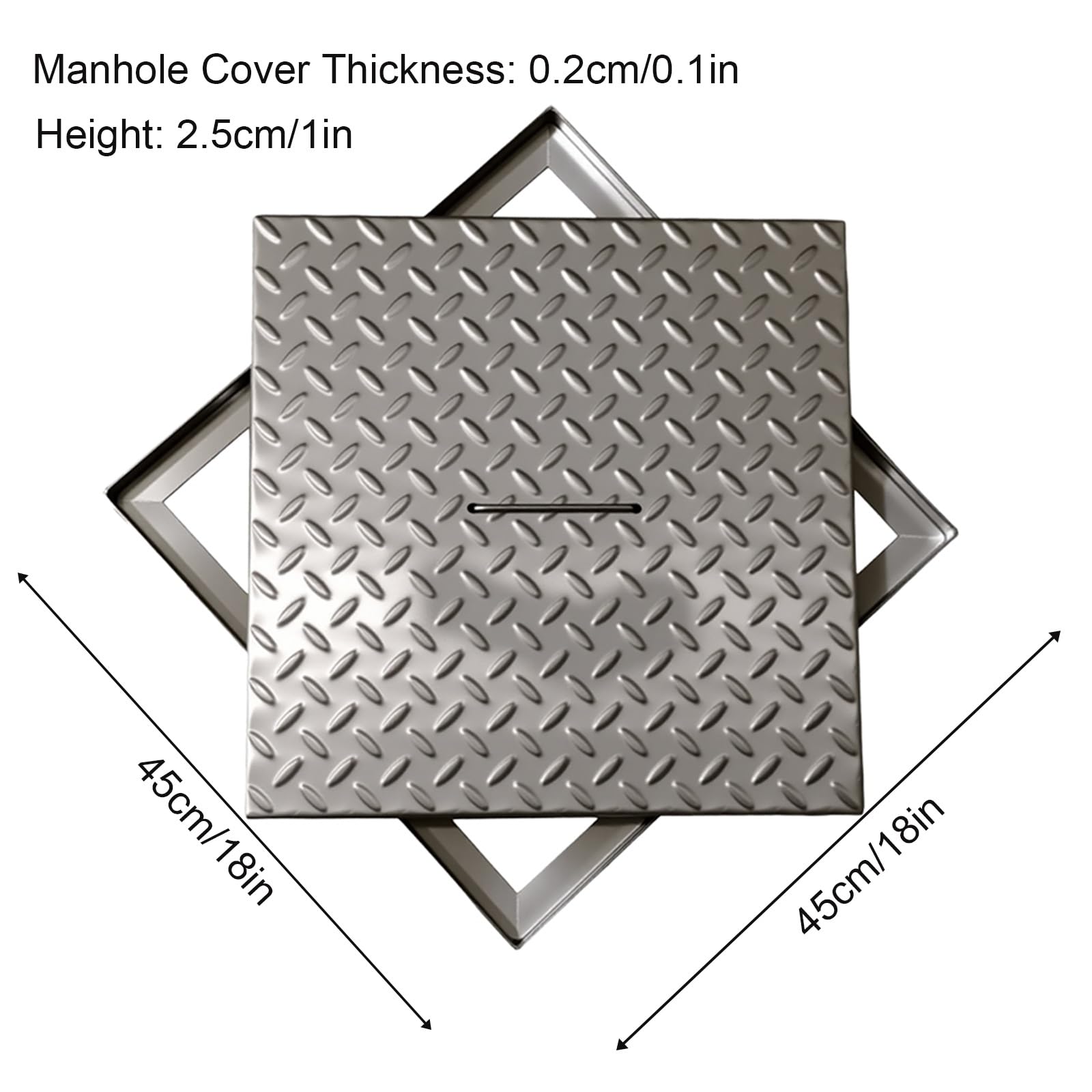 Tapa de Alcantarilla de Acero Inoxidable con Asa, Tapa Arqueta de Sumidero Empotrada y Marco para Patio, Jardín y Acera(45 * 45 * 2.5cm/18 * 18 * 1in)