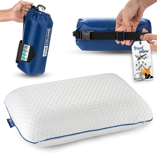 Voyages & Coussin confortable en mousse de mémoire Camping – Sac portable facile à transporter – Cas d'oreiller régulateur de température - Parfait pour voyager (Blanc)