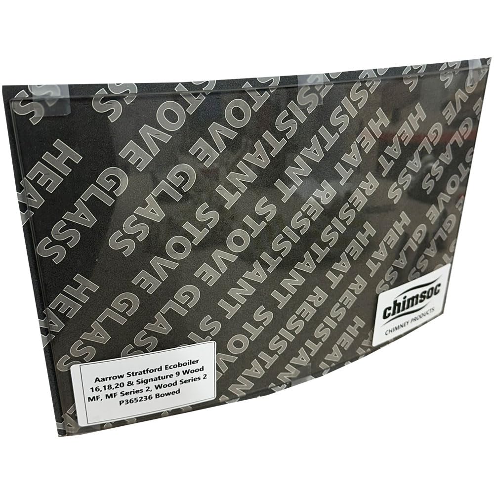 Chimsoc Replacement Stove Glass - Aarrow Stratford Ecoboiler 16,18,20 & Signature 9 Wood, MF, MF Series 2 & Wood Series 2 (365mm x 236mm Bowed)