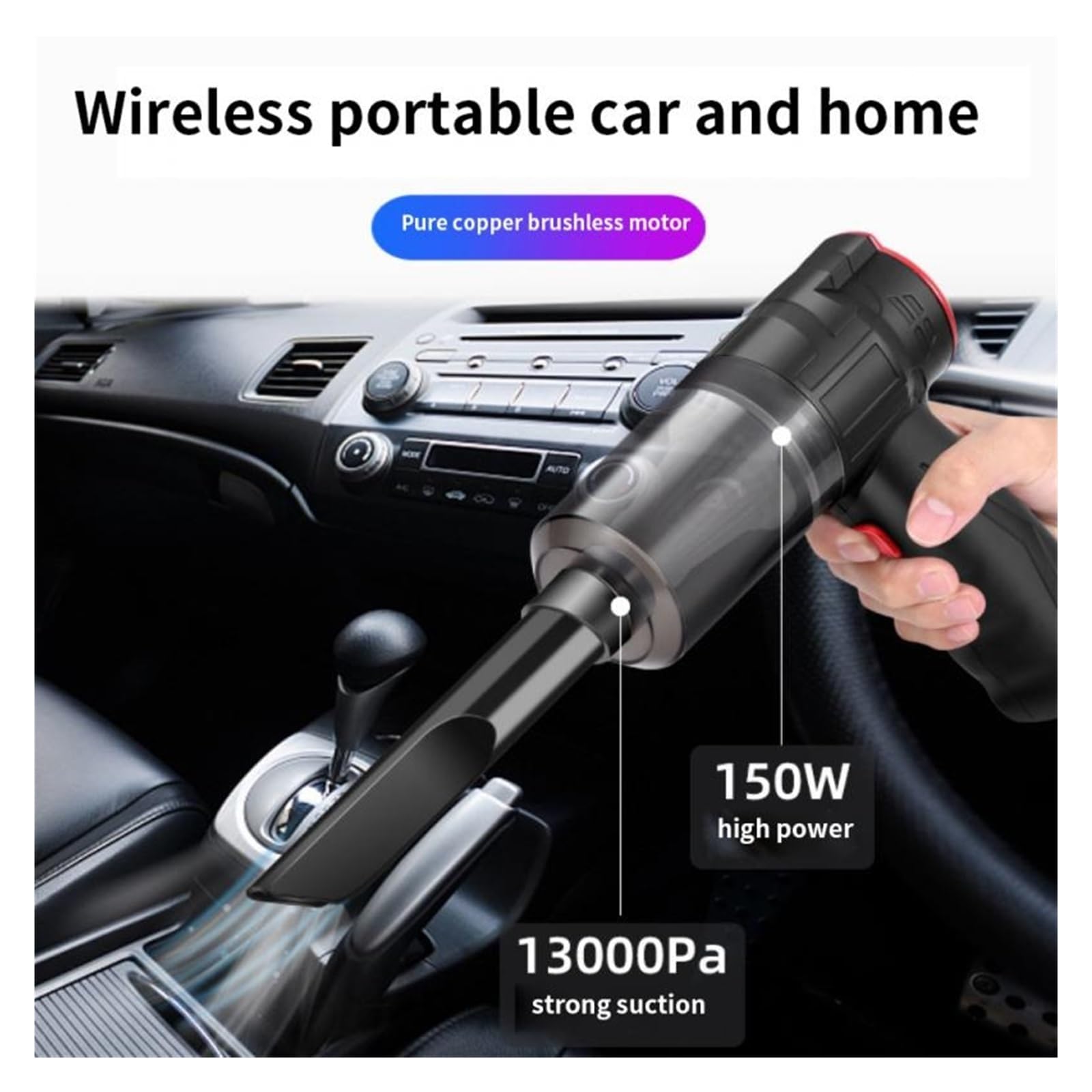 Aspirador De Coche Inalámbrico 2 En 1, Miniaspirador, Supersucción, Soplado Y Succión, Doble Propósito For El Interior del Hogar Limpieza Fácil Rápida Diversos Escenarios(16000pa with Bag)
