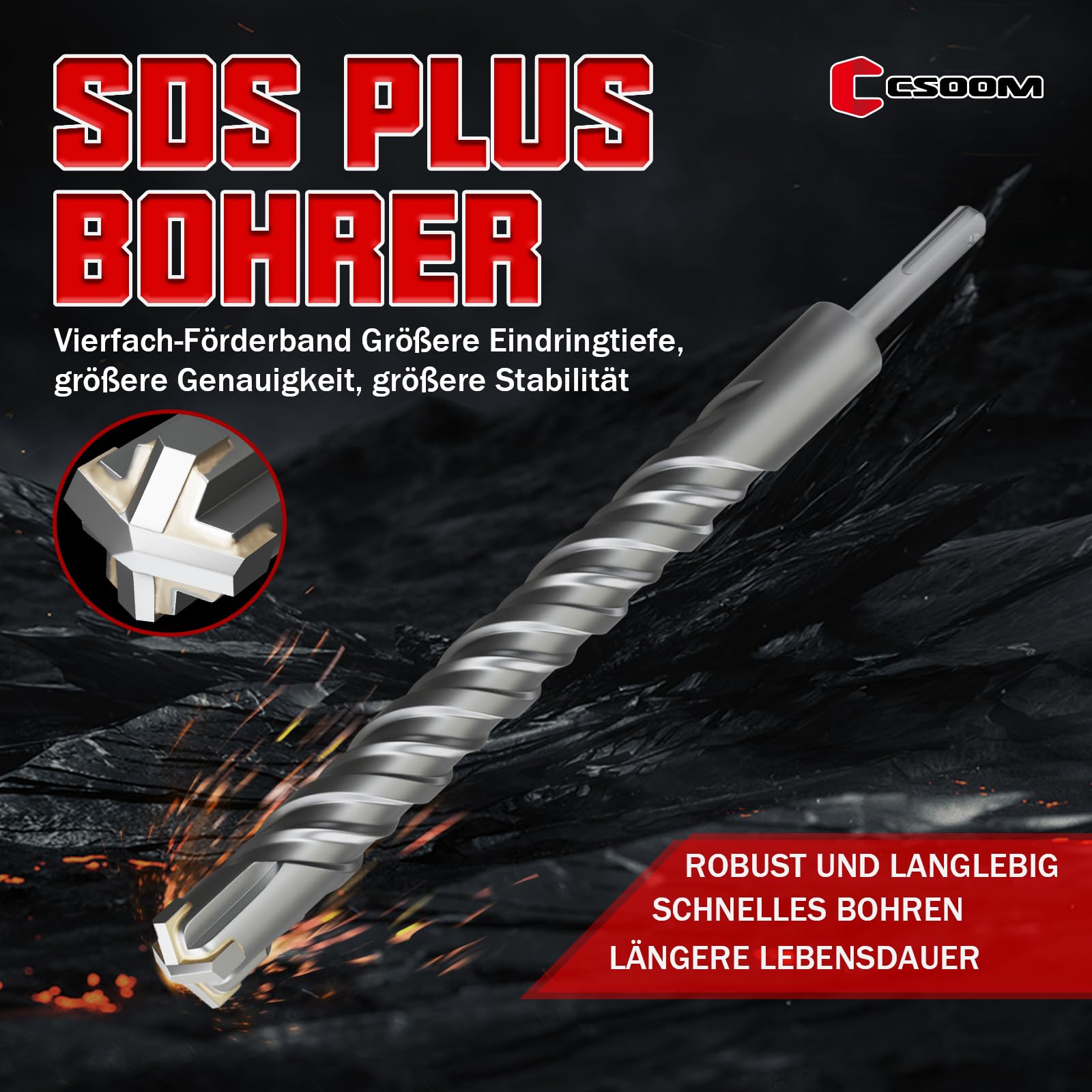 Flintronic SDS PLUS betonborenset, 12 hamerboren van 350 mm, steenboren