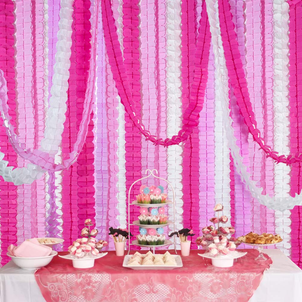 12PCS Four Leaf Clover Paper Garland 120ft Rose Red Pink Party Streamers Tissue Flower Reusable Hanging Banner for Valentine Wedding Baby Shower Home Party Backdrop Decoration