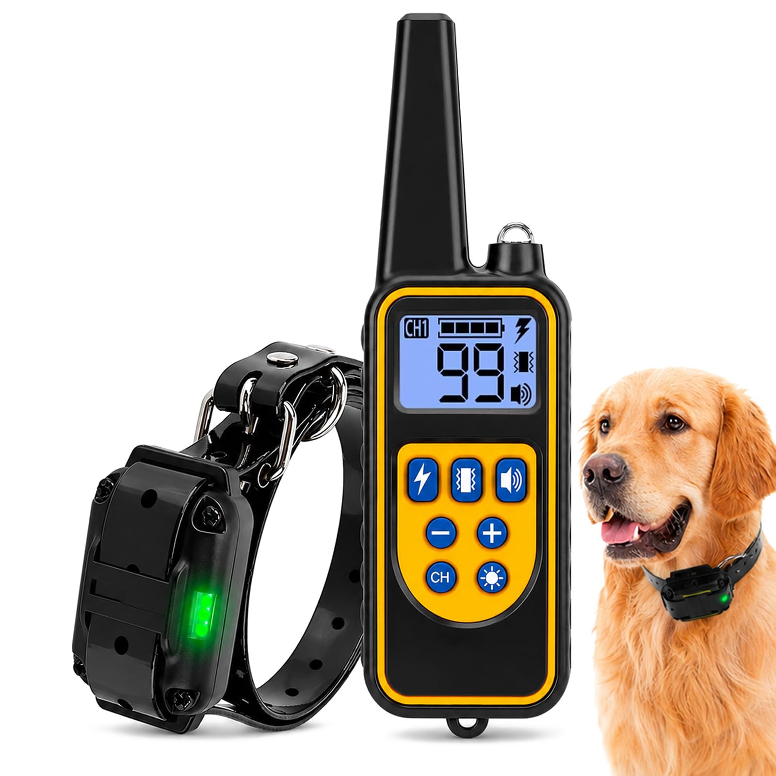 Collier de Dressage pour Chien - 4 Modes d'entraînement - Niveaux réglables 99 - Portée de 800 m - IPX67 Résistant à L’Eau - Convient à Toutes Les Races de Chiens