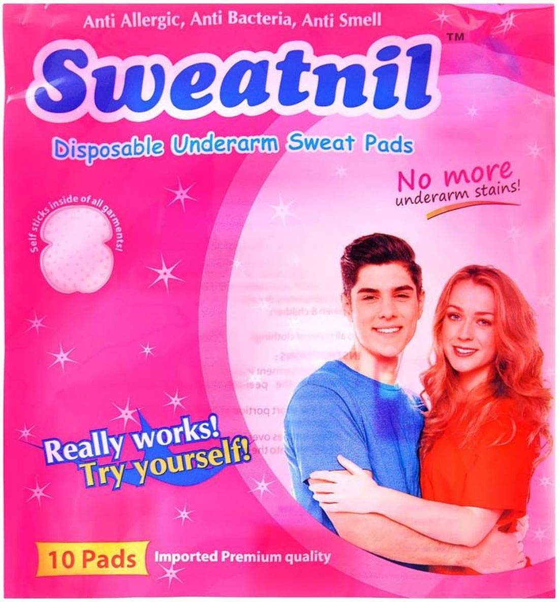 eShop24x7 Pack of 10 - Sweatnil Underarm Disposable Highly Absorbent Sweat Pads Cotton (Self Sticks inside the garment)