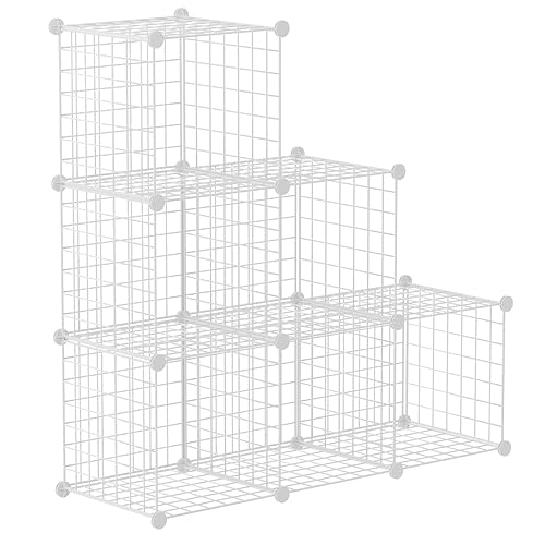 HUBSON Wire Cube Storage Organizer, Book/Toy/Craft/Potted Plants and petCloset Organizers and Storage Shelves, 6-Cube Freely Combinable Metal Grids Storage Shelf, White Iron - White Iron - 6 Cubes