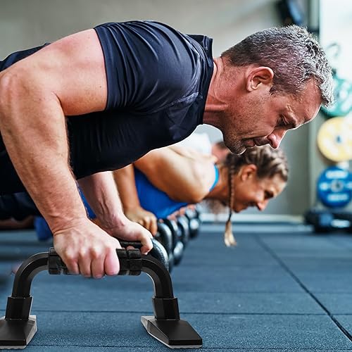 Miniatura 7 de 2pcs barras de flexiones en forma de H soportes de flexión de acero muscular equipo de fitness para el hogar brazo entrenamiento de fuerza y