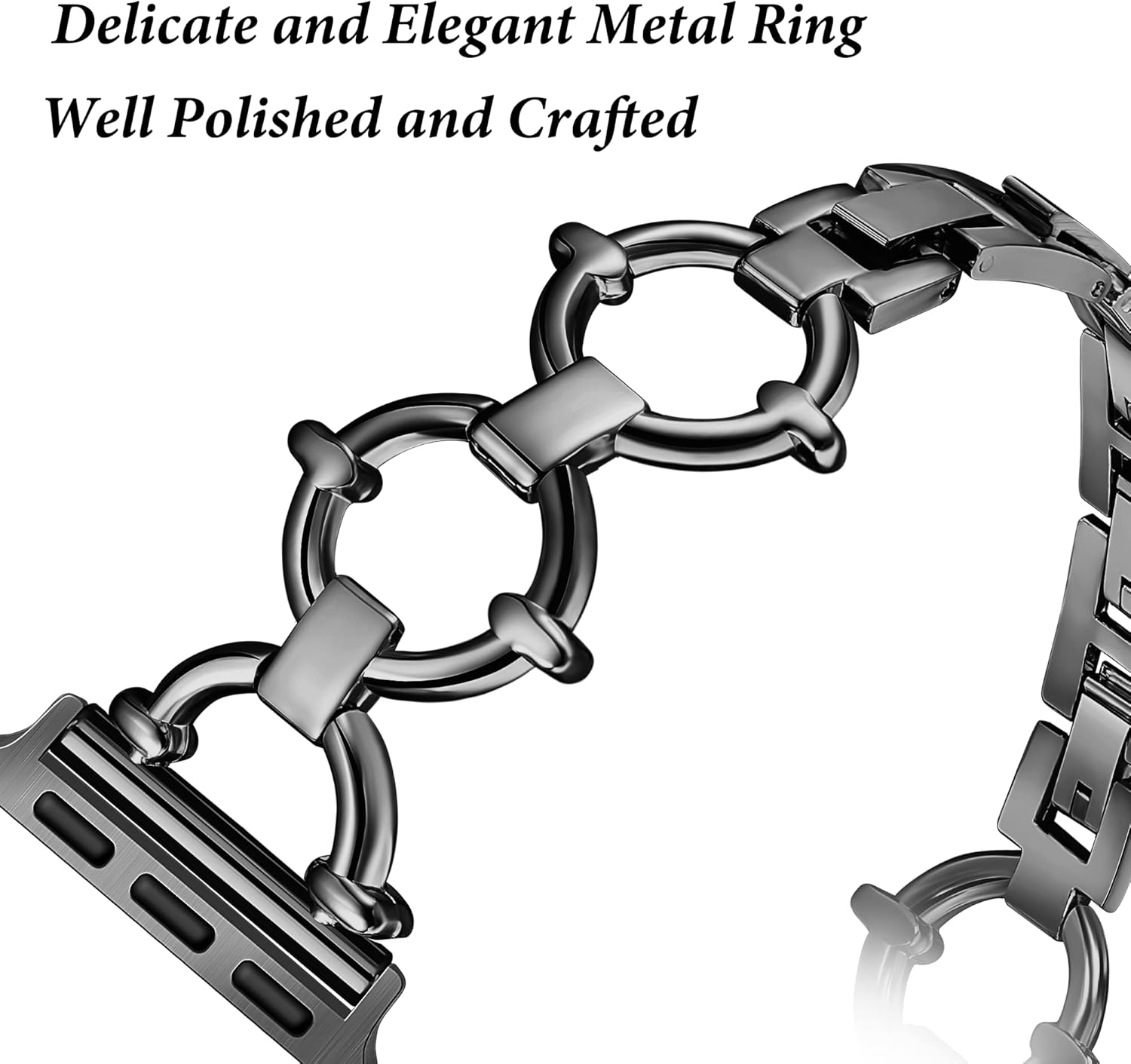 O-Shaped Metal Band for Apple Watch Band 46mm 45mm 44mm 49 42mm(S3) iWatch Series 11 10 9 8 7 6 SE 5 4 3 Ultra, Fancy Dressy Cute Slim Thin Bracelet for Apple Watch Bands for Women-Black - Image 2