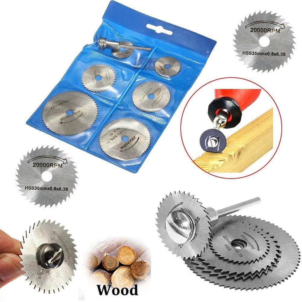 Diy Crafts 10279 7103 Mandrel & Hss Circular Wood Cutting Saw Blade Discs Rotary Tool, Multicolor, 7 Piece 4