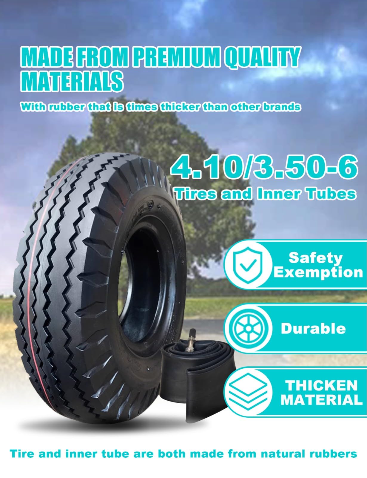 Pneumatico e camera d'aria 4.10/3.50-6 4.10-6 per tosaerba, carriole, veicoli a 4 ruote, ATV, Quad, Go Kart, Spazzaneve, Trattori, Carrelli a mano, Carrelli multiuso, Carrelli, Minimoto