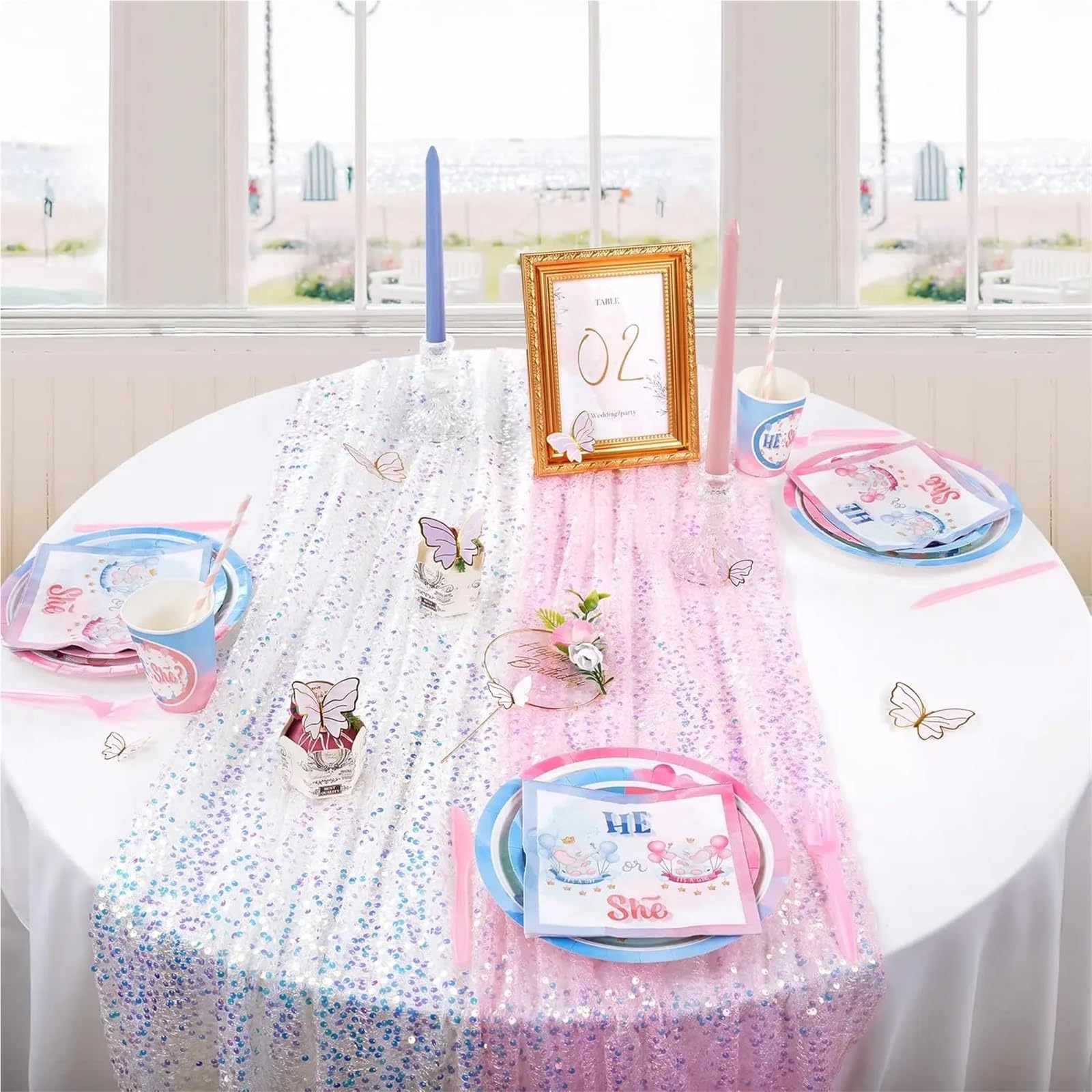 Runner da tavola in garza glitterata, Runner da tavolo in garza glitterata 2 pezzi multicolori di varie dimensioni for matrimonio