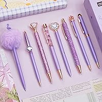 Vista 10 de WEMATE - Juego de 8 bolígrafos de metal con cristales y diamantes, con purpurina para diario, brillo blanco en tinta negra y azul, para mujeres, Día