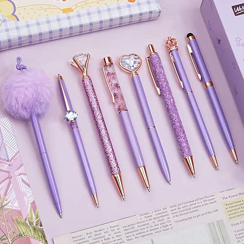 WEMATE 8Pcs Purple Pens, Metal Crystal Diamond Pen with Black
