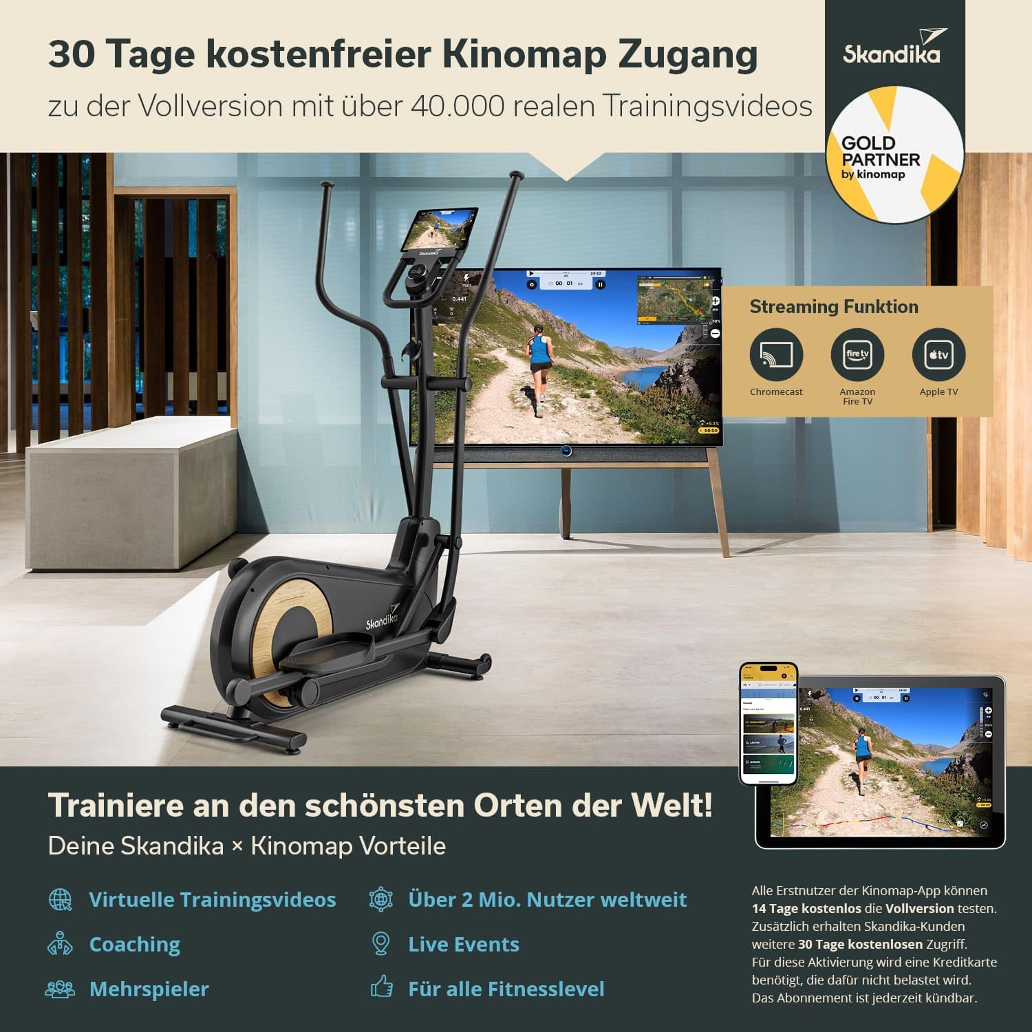 Skandika Crosstrainer Carbon P24-RG | Ellipsentrainer leise ohne Strom mit Generator, 16 Widerstandsstufen, bis 150 kg, computergesteuert, elektronischer Widerstand, Ellipsen Crosstrainer für Zuhause