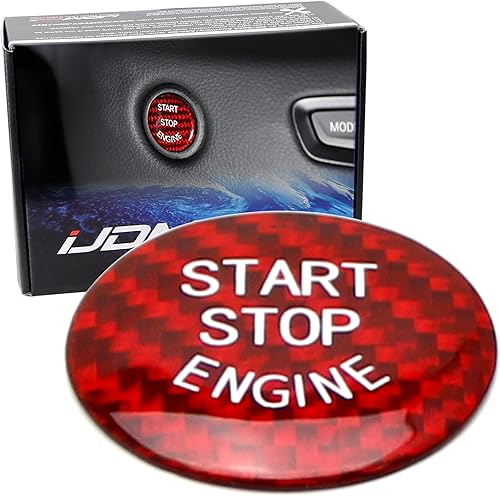 iJDMTOY JDM Style Sports - Cubierta de botón de arranque y parada de motor de fibra de carbono real sin llave, compatible con Toyota MKV Supra GR