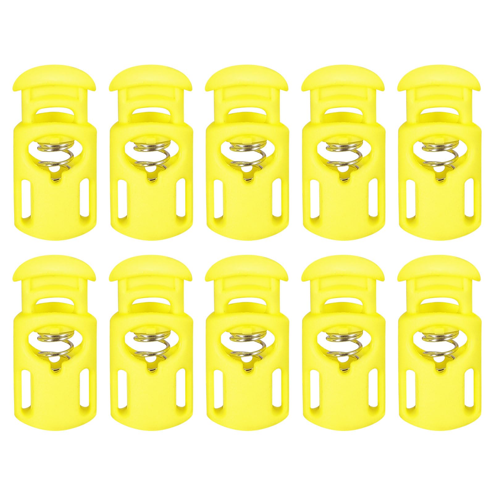sourcing map 30Pcs Plastic Cord Lock Draw String Single Hole Spring Toggle Stoppers Spring Stop for Backpack Shoelaces Drawstrings, 5.5x3mm Yellow