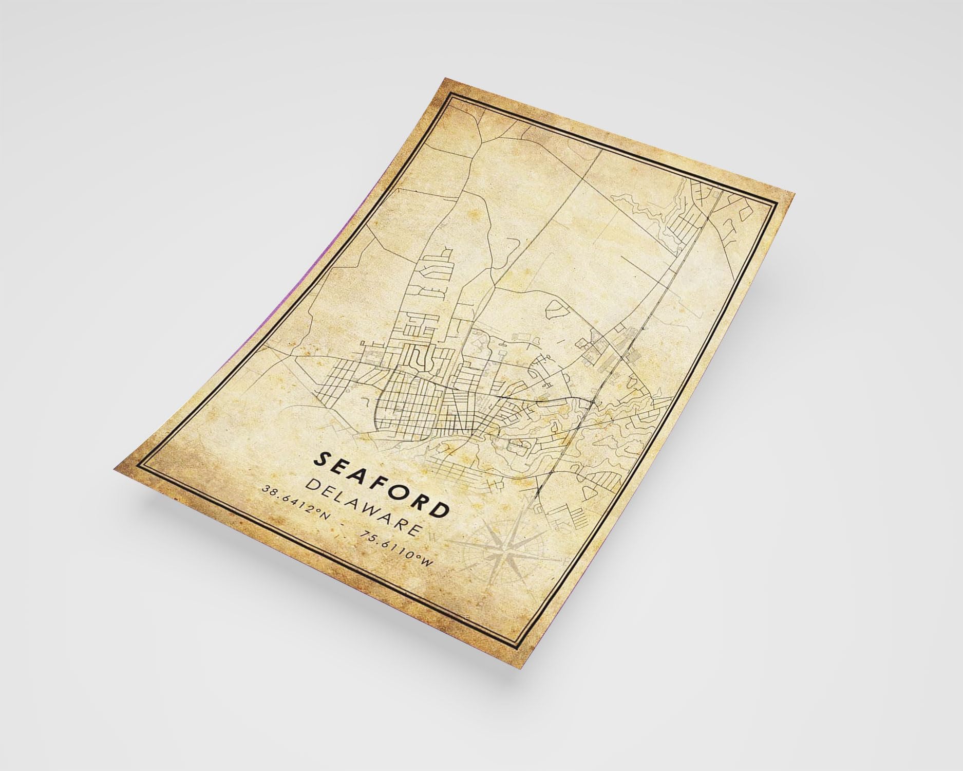 MG Global Rustic Poster of Seaford Delaware | 11x17 12x18 16x24 24x36 Vintage Unframed Print | Antique Hometown City Wall Art for Gift | Home Office Decor