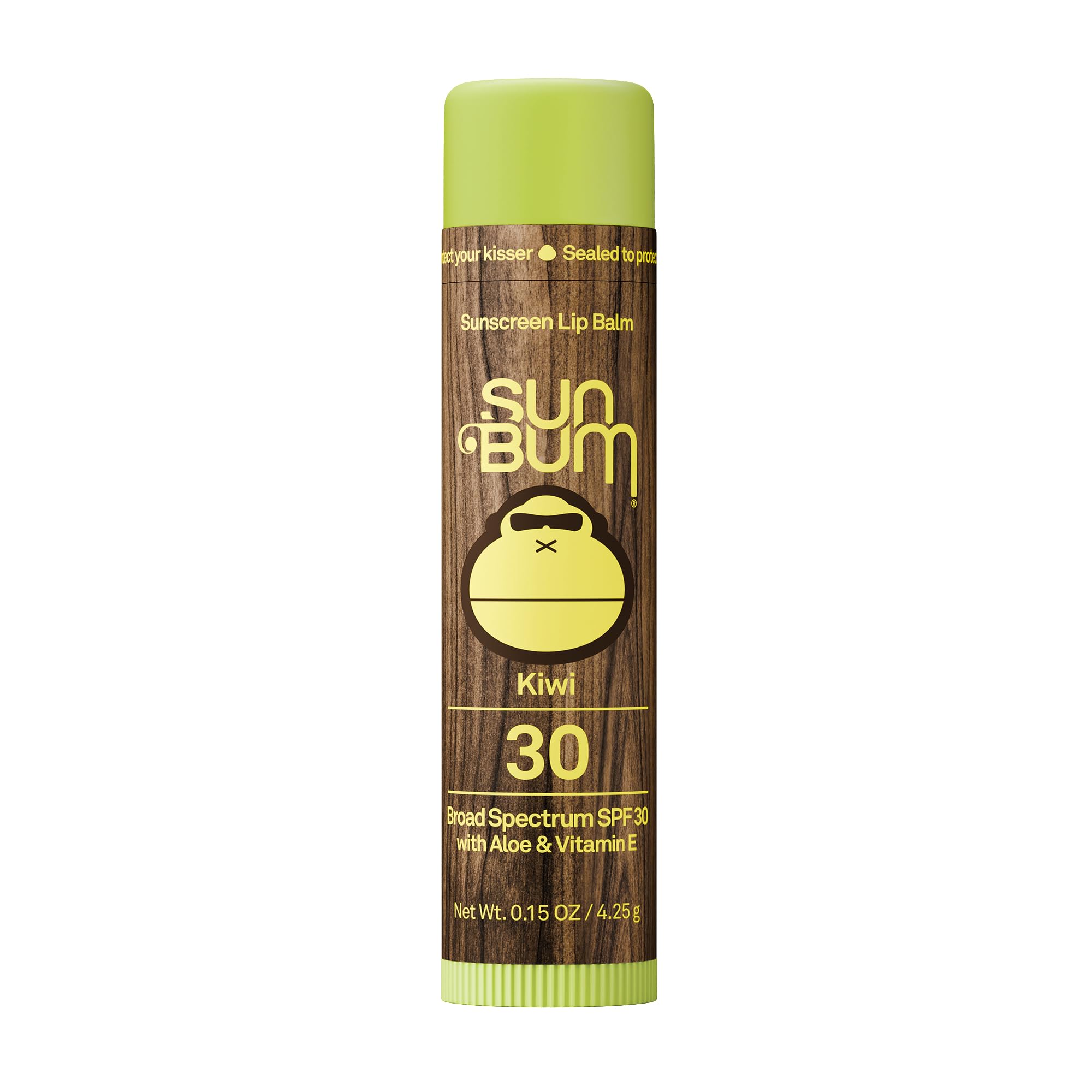 Sun Bum SPF 30 Sunscreen Kiwi Lip Balm - Moisturizing Aloe Vera and Vitamin E - Vegan and Cruelty Free - Broad Spectrum UVA/UVB Lip Protection - 0.15 oz Stick, Kiwi, 0.15 Ounce (Pack of 1)