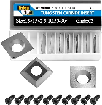 15mm Square Tungsten Carbide Replacement Cutter Inserts Knives 15 x 15 x 2.5mm-4 Edges with 6" Face Radius fit for Woodworking Helical Planer Head and CNC or DIY Wood Lathe Turning Rougher Tools 10pcs