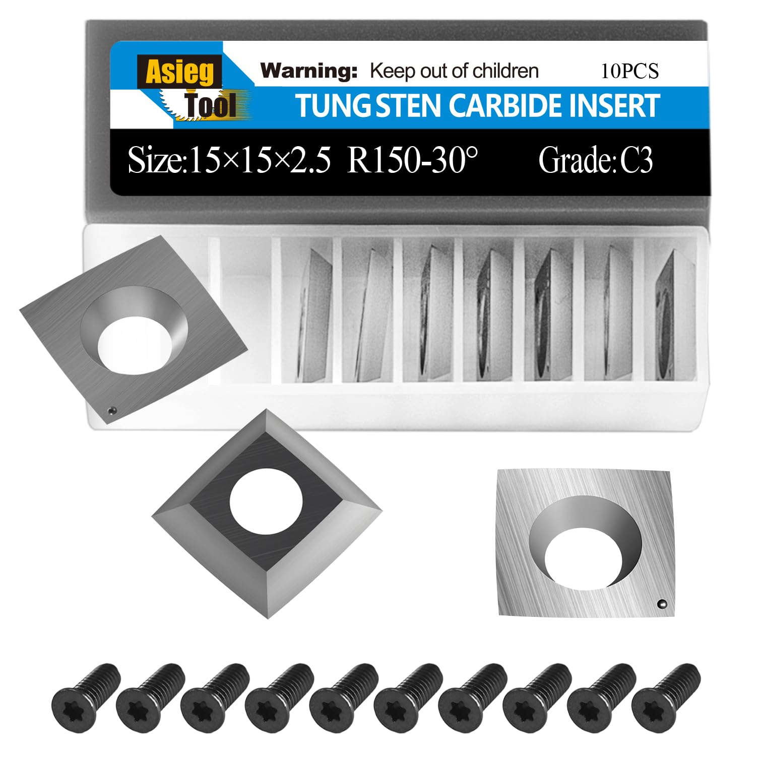 15mm Square Tungsten Carbide Replacement Cutter Inserts Knives 15 x 15 x 2.5mm-4 Edges with 6" Face Radius fit for Woodworking Helical Planer Head and