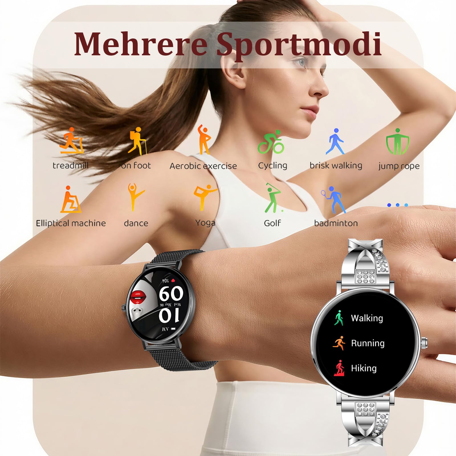 Reloj inteligente para mujer de 1,32 pulgadas, AMOLED, reloj inteligente, redondo, 7,5 mm, pantalla fina, reloj de pulsera de fitness, reloj con función de teléfono, pulsómetro, presión arterial