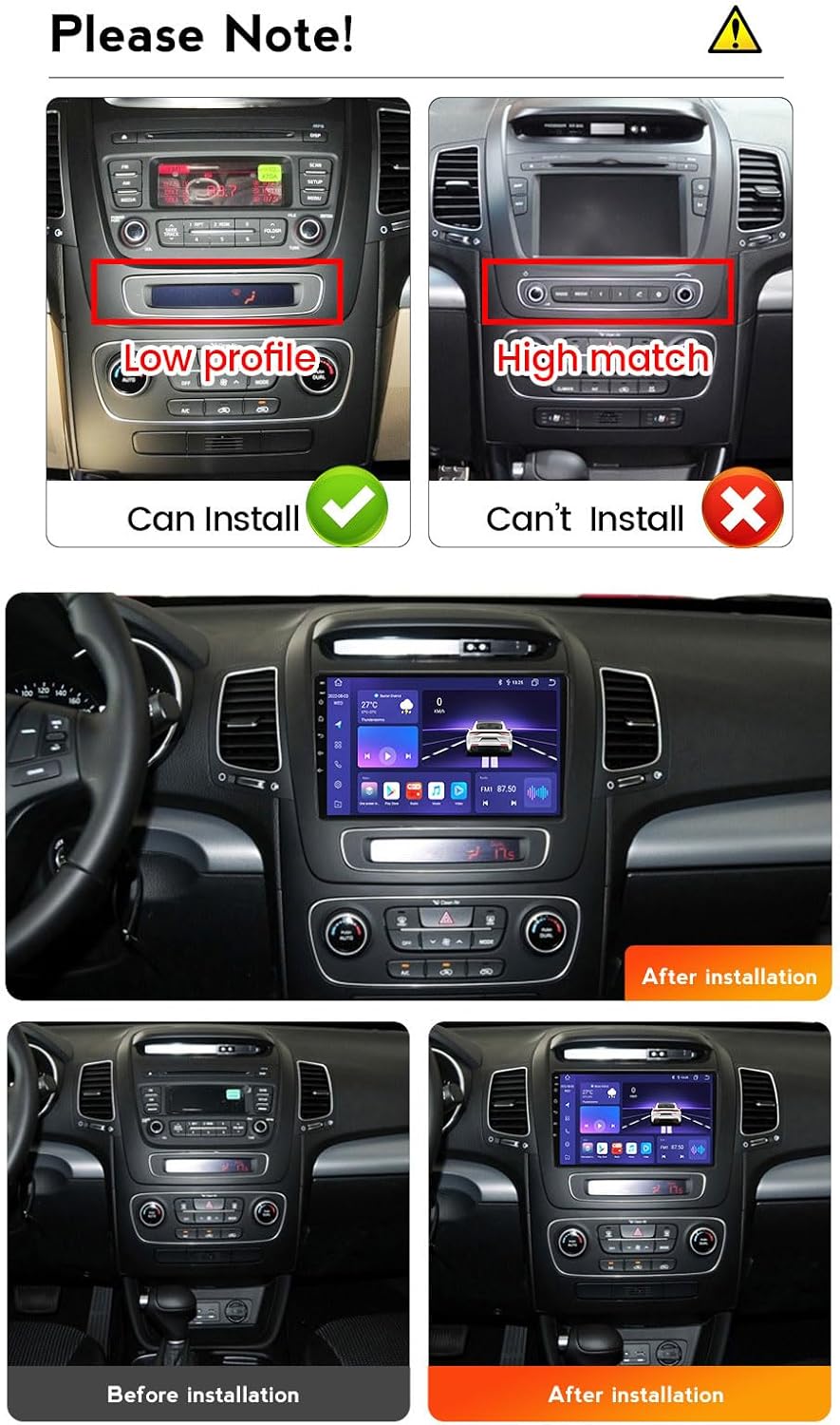 Double Din Car Stereo Multimedia Radio for KIA Sorento 2013~2015 9 Inch Touchscreen with Navigation MP5 Player, DSP RDS FM Car Radio with Carplay/Android Auto,8 core m700s 8g+128g