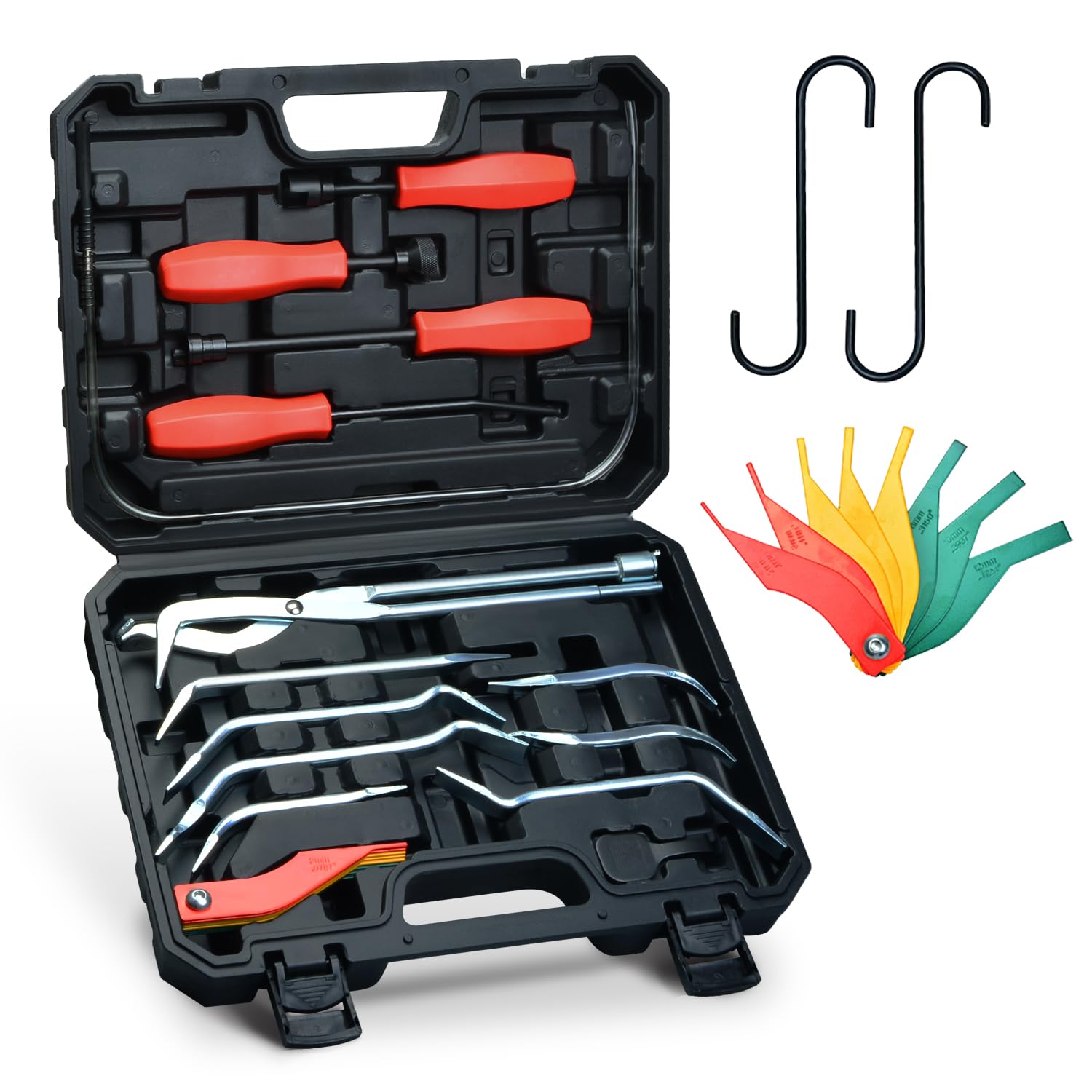 LainKeen 16PCS Drum Brake Tool Kit with Brake Spring Pliers Anti-Rust Brake Spring Installer Remover Compressor Brake Adjustment Spoon Brake Pad Gauge