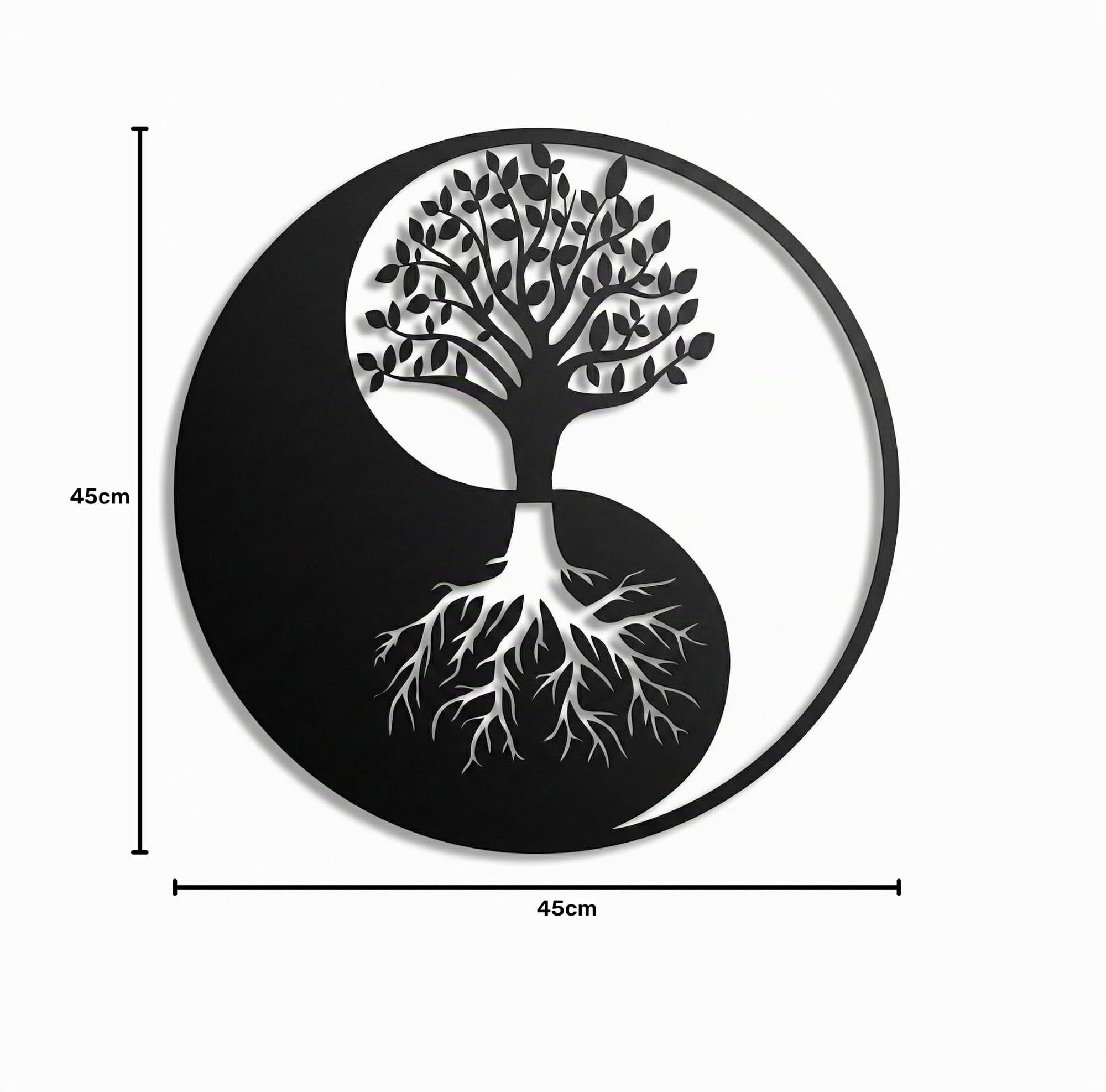 Dekadron Décoration murale en métal - Arbre de vie - Décoration murale en métal Yin Yang 35"W x 35"H / 90x90 cm noir