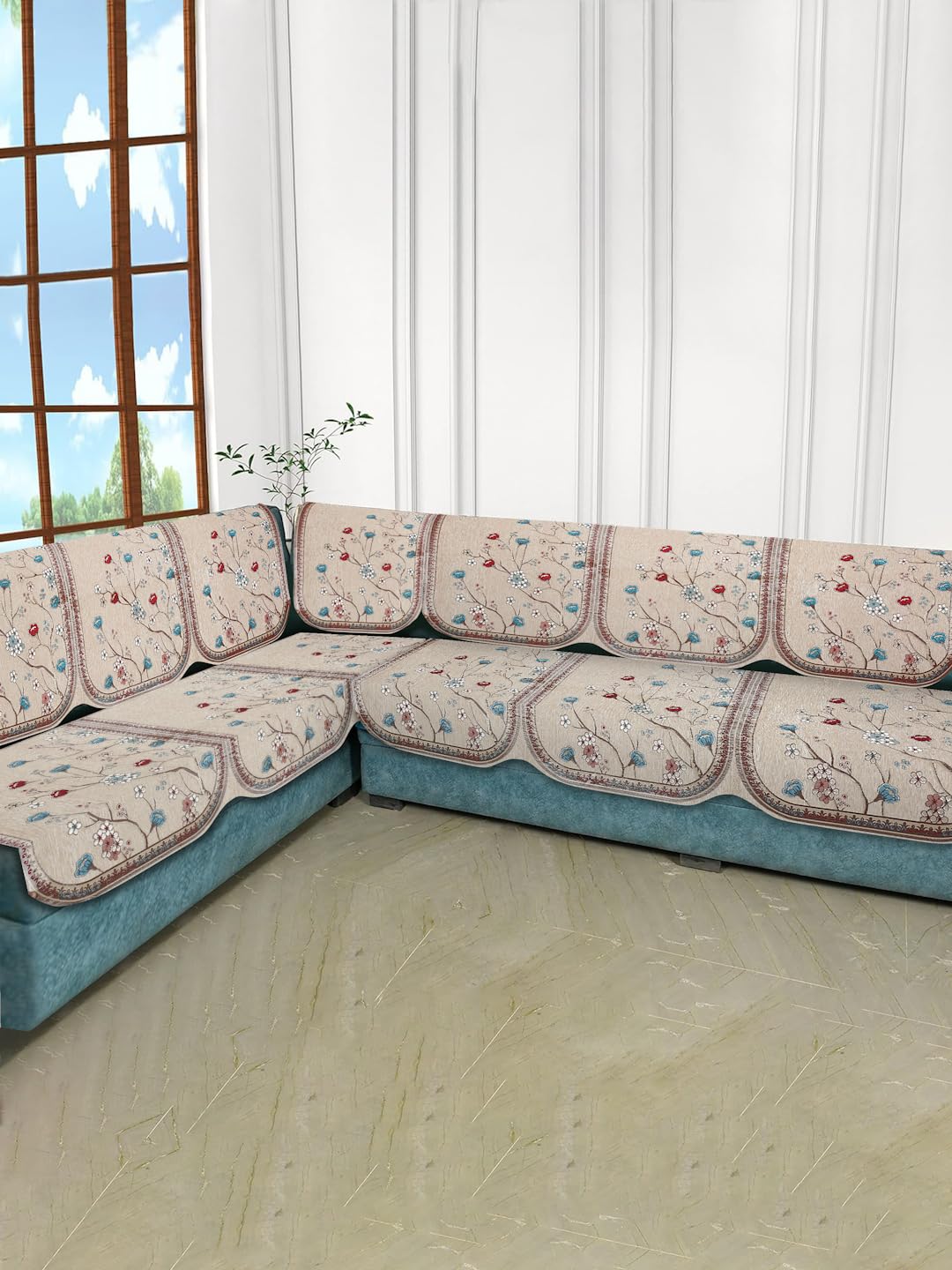 Akaas L Shape Cotton Sofa Cover Set for Living Room - Printed Sofa Back Slip Covers Panels 3 and 2 and 1 Seater Cover for Long Sofa Cover - Premium Stylish Slip Protectors-Beige (B0DDXPZ3XW) Amazon Price History, Amazon Price Tracker