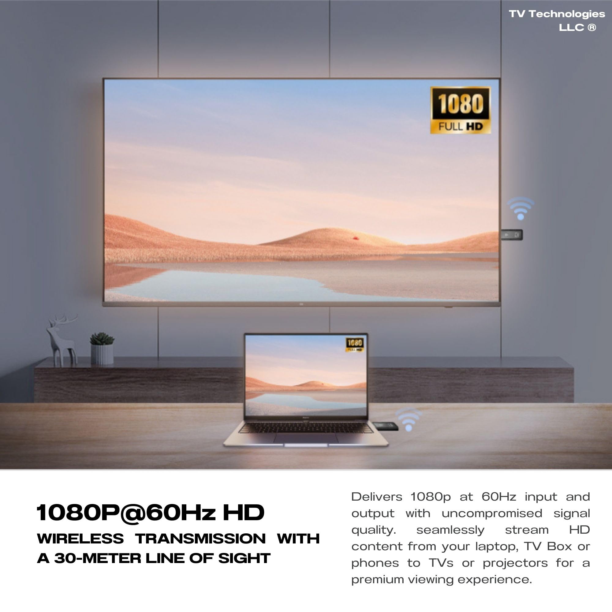 4K Wireless HDMI Transmitter and Receiver – Portable Mini Extender, Plug & Play, 1080P/4K Dual-Band (2.4/5GHz), Stream Video to Monitor, Projector, Screen, Laptop, PC, PS5, Camera