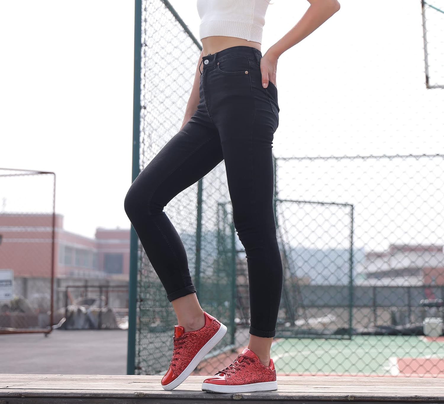 LUCKY STEP Glitter Shoes Sparkly Bling Shiny Bedazzled Lace up Fashion Sneakers for Women - Image 3